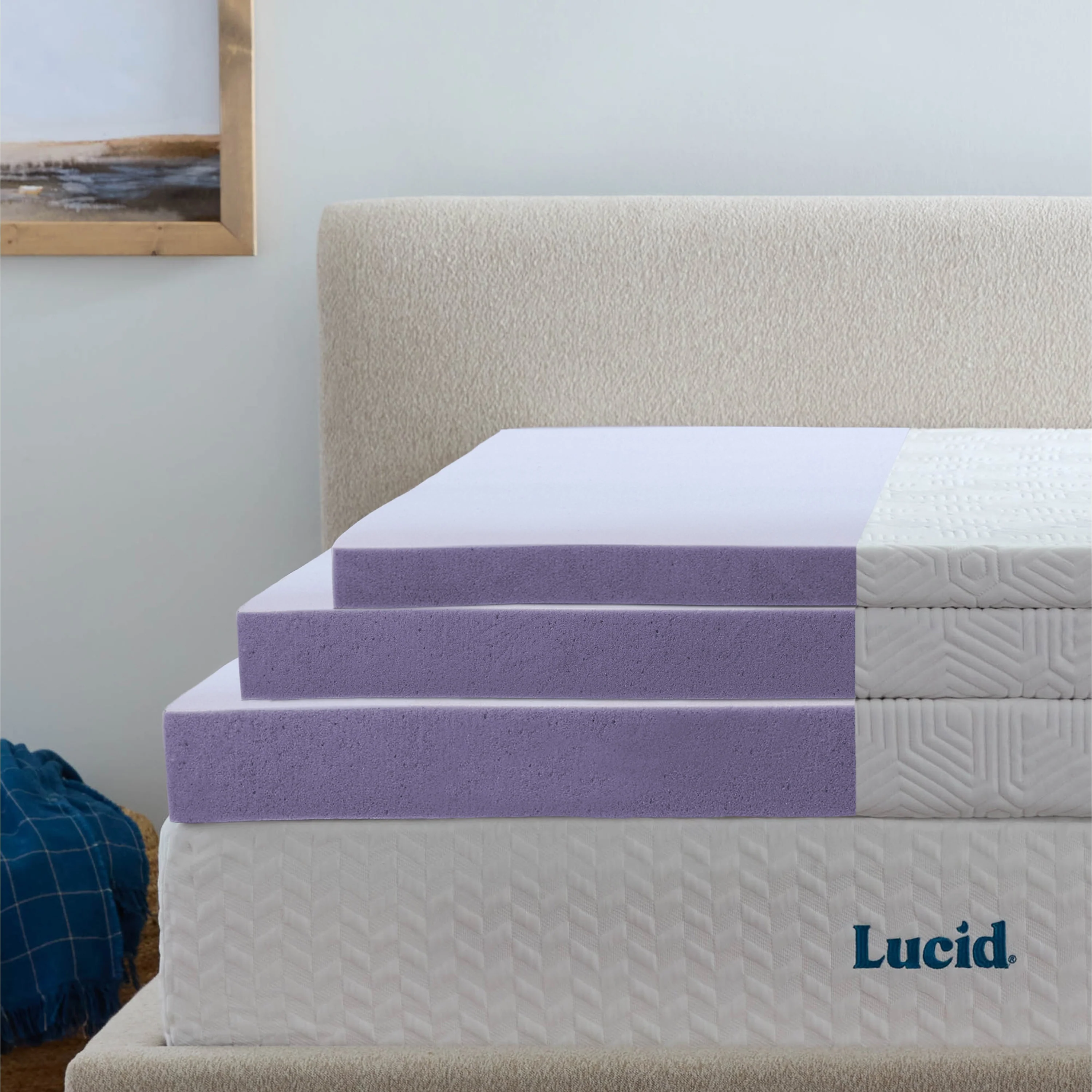 Lucid Lavender and Gel Covered Mattress Topper 2,3,4 inch - N/A