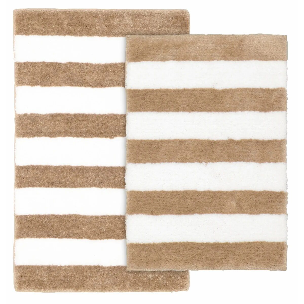 Beach Stripe Tan/White Washable Bathroom Rug Set