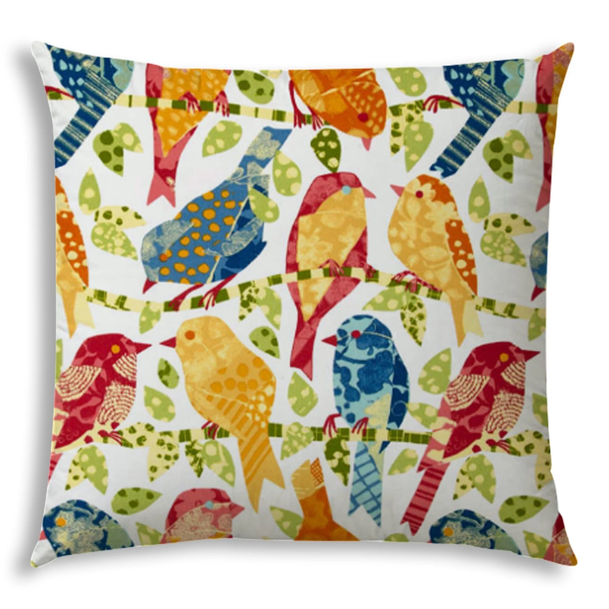 20" X 20" Red Yellow And White Bird Zippered Polyester Animal Print Throw Pillow Cover