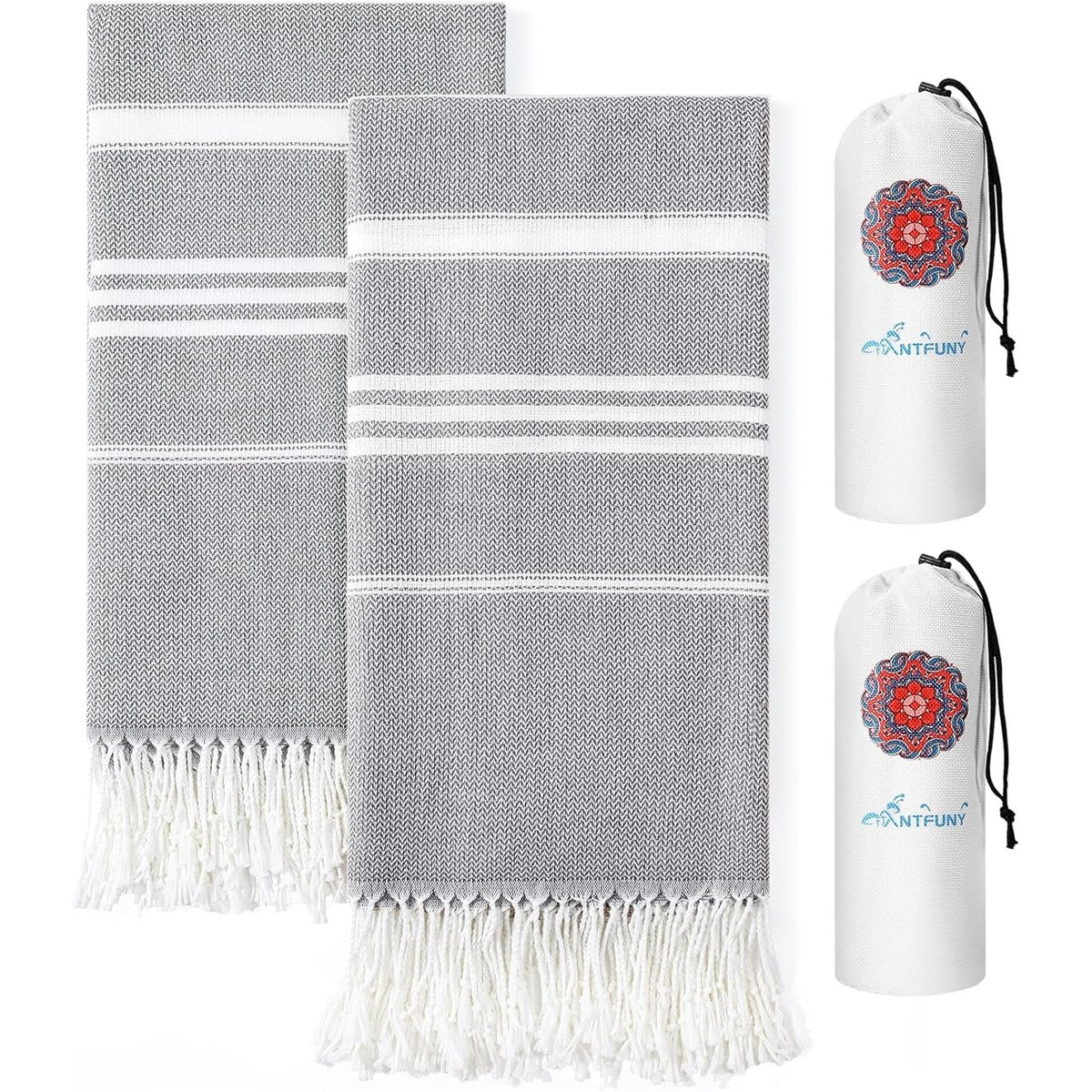 2 Packs of Cotton Turkish Quick Drying Sand Free Super Large Beach Towel Swimming Towel