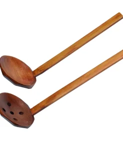 2pcs Wooden Spoon Soup, Colander ladle Spoon Cookware Tool - Wood Color - 7.5" x 2.8" x 2.4"(L*W*H)