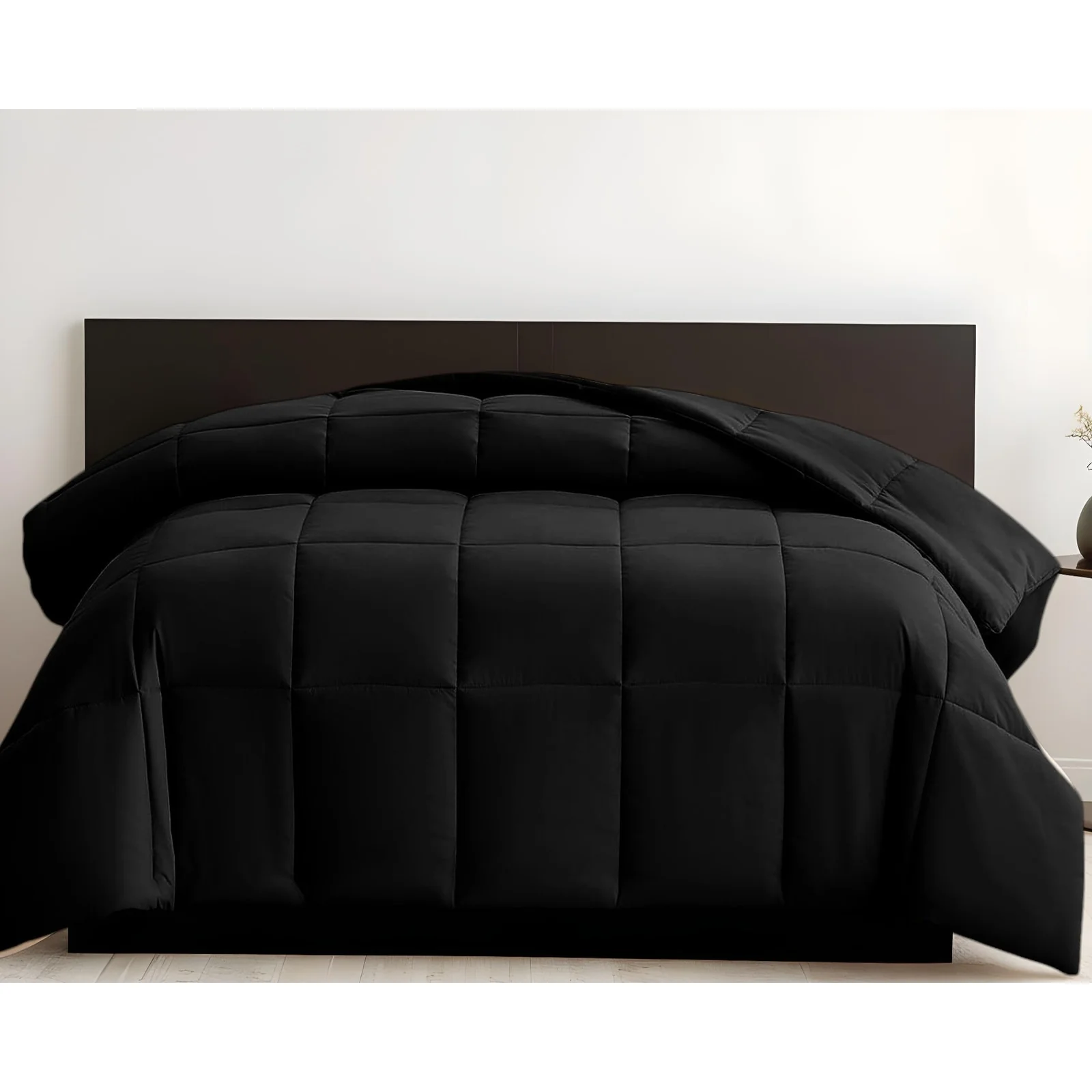 Black Queen Box Stitch Microfiber Down Alternative Comforter