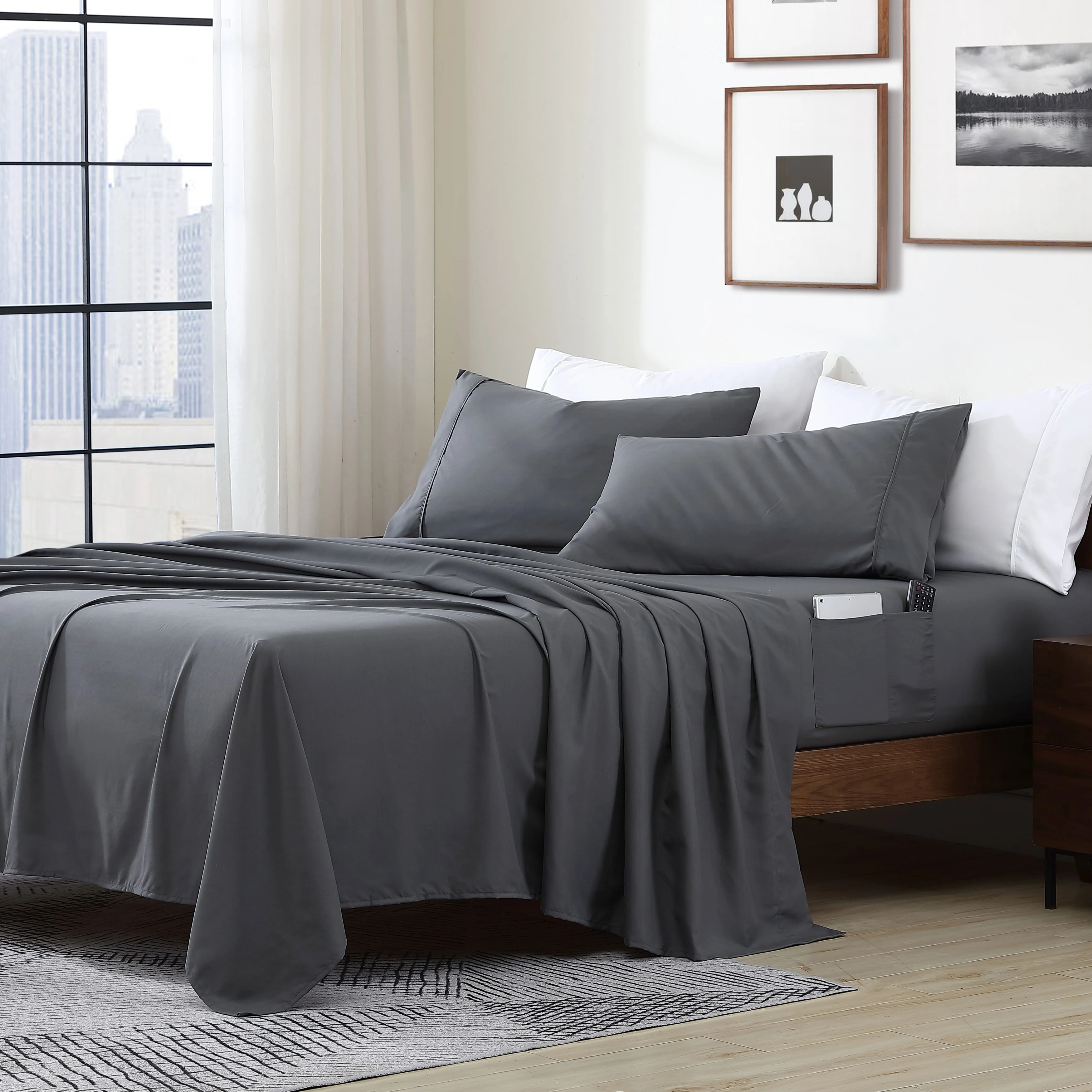 Home Essential Soft Microfiber Smart Sheet Storage Pocket Bedding Sheet Set