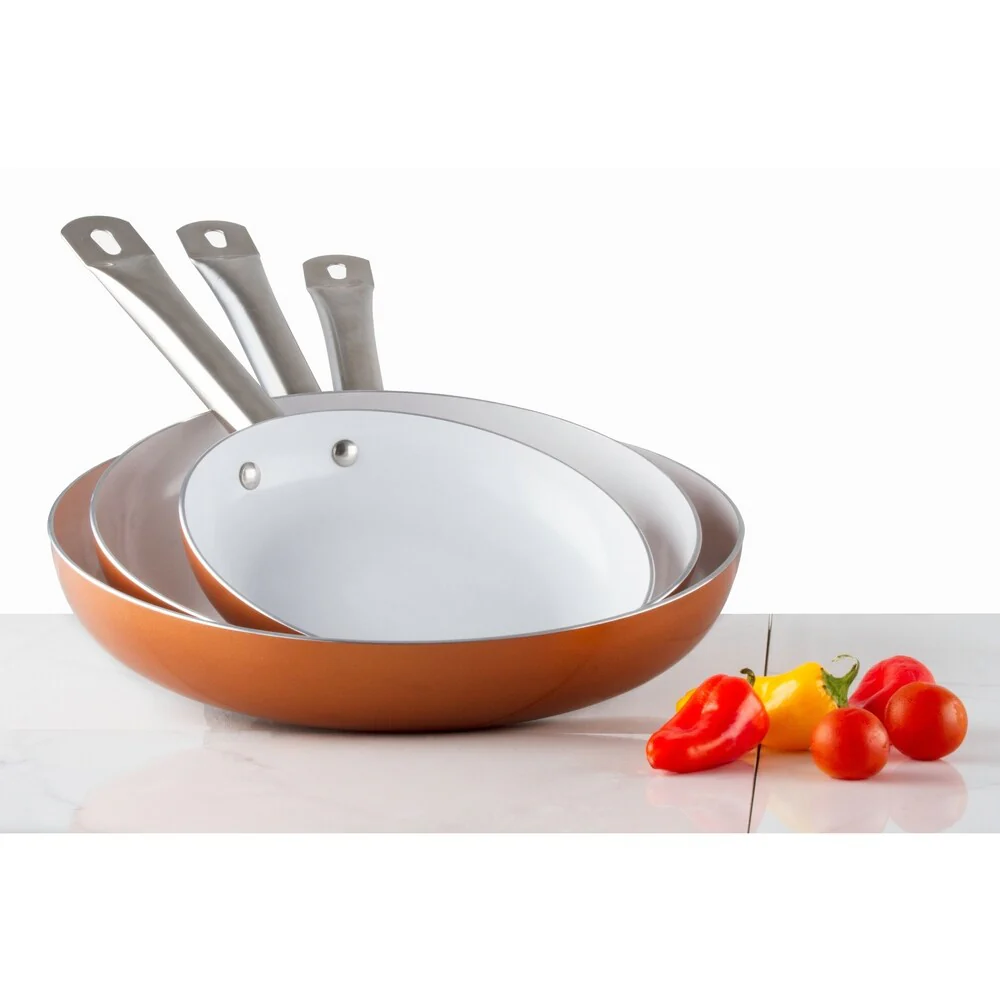 3 Pack Healthy Ceramic Frying Pan Set - Nonstick Ceramic Copper Pan With Metal Handle