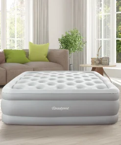 Beautyrest Sky Rise Raised Air Mattress with External Pump - Inflatable Bed with Edge Support, Puncture-Resistant Vinyl