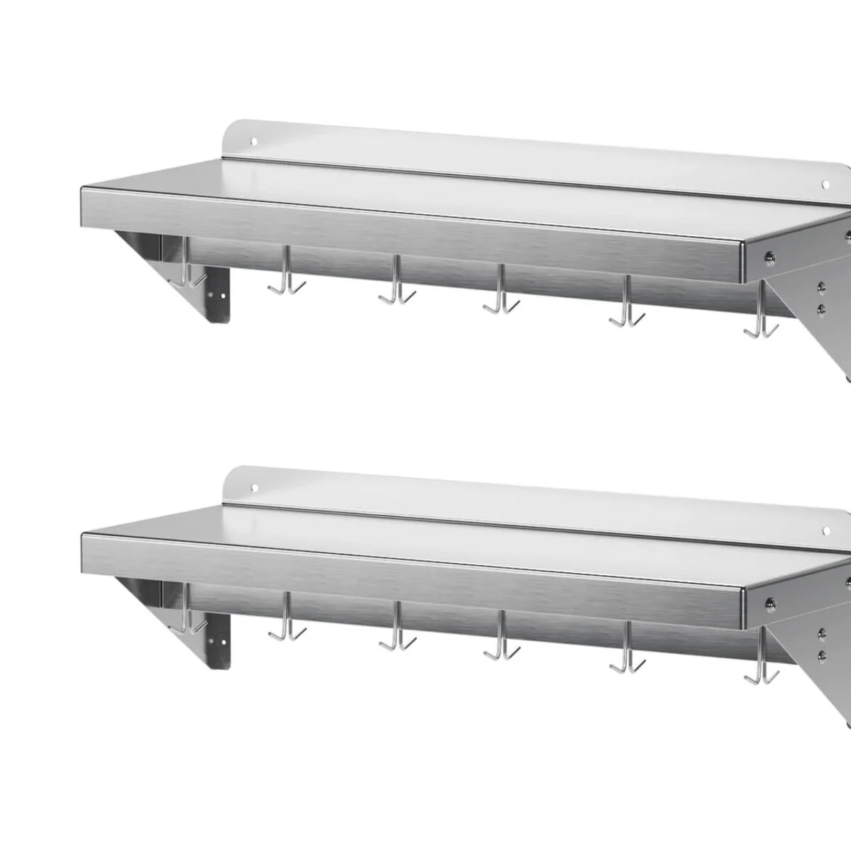 2 Pack Stainless Steel Wall Mounted Shelf with Hooks