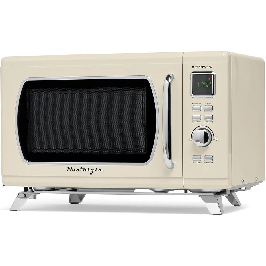 0.9 Cu Ft Vintage-Style Microwave with Cream Finish & Compact Countertop Design