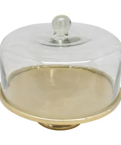 12.5"D Hammered Gold Cake Plate with Glass Dome - 12.5"D x 11"H