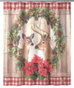 Holiday Barnwood Deer Scene Shower Curtain