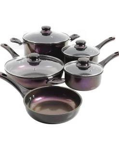 Gibson Home Glaze 9 Piece Aluminum Nonstick Cookware Set in Purple