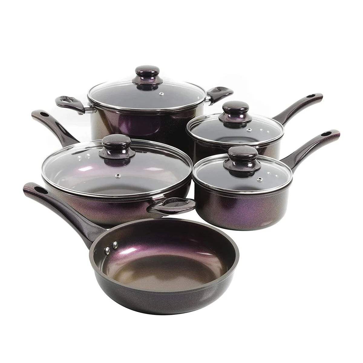 Gibson Home Glaze 9 Piece Aluminum Nonstick Cookware Set in Purple