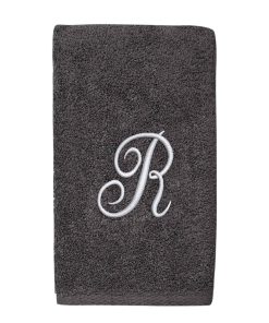 Avanti Linens Granite/Silver Script Monogram Hand Towel Letter R - Hand Towel