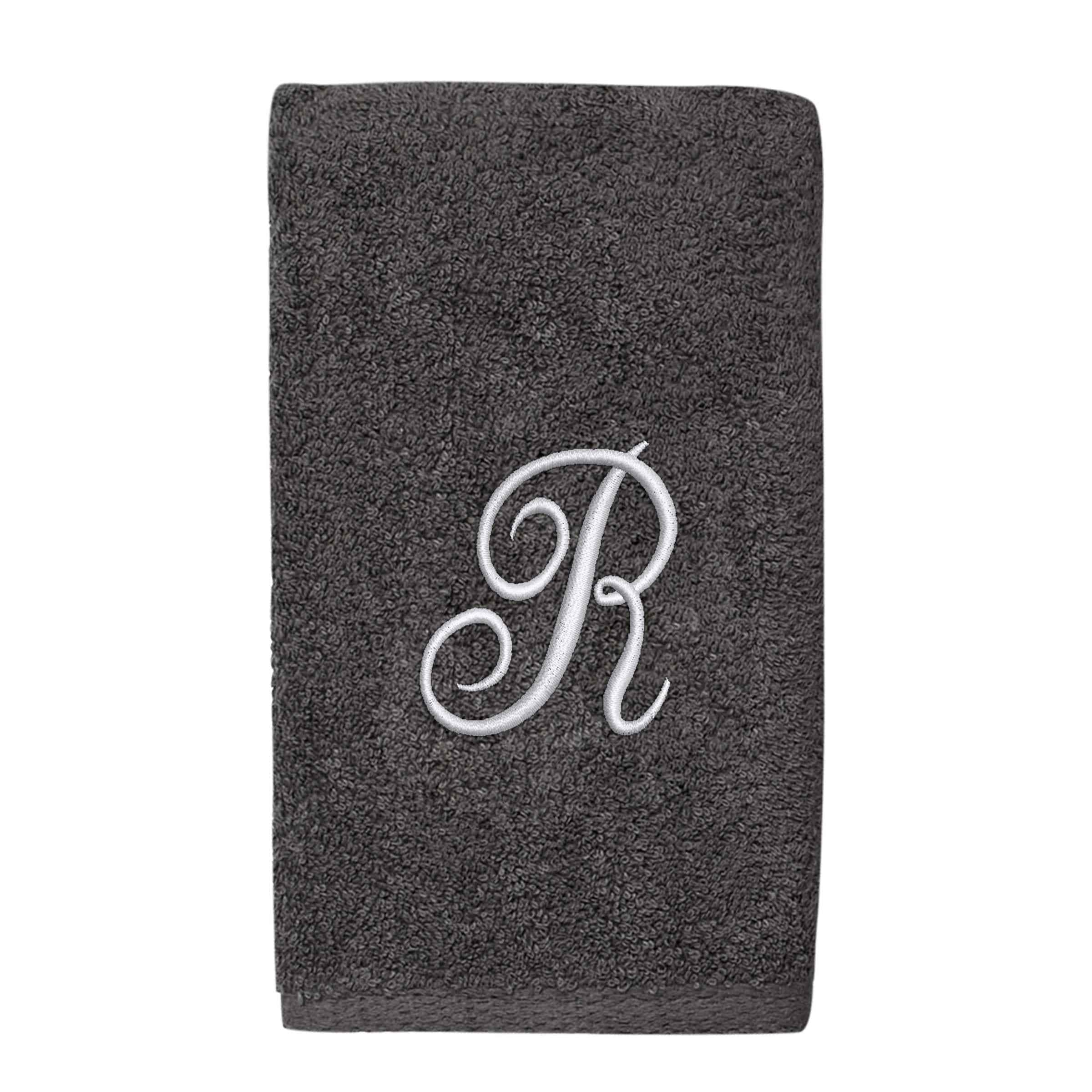 Avanti Linens Granite/Silver Script Monogram Hand Towel Letter R - Hand Towel