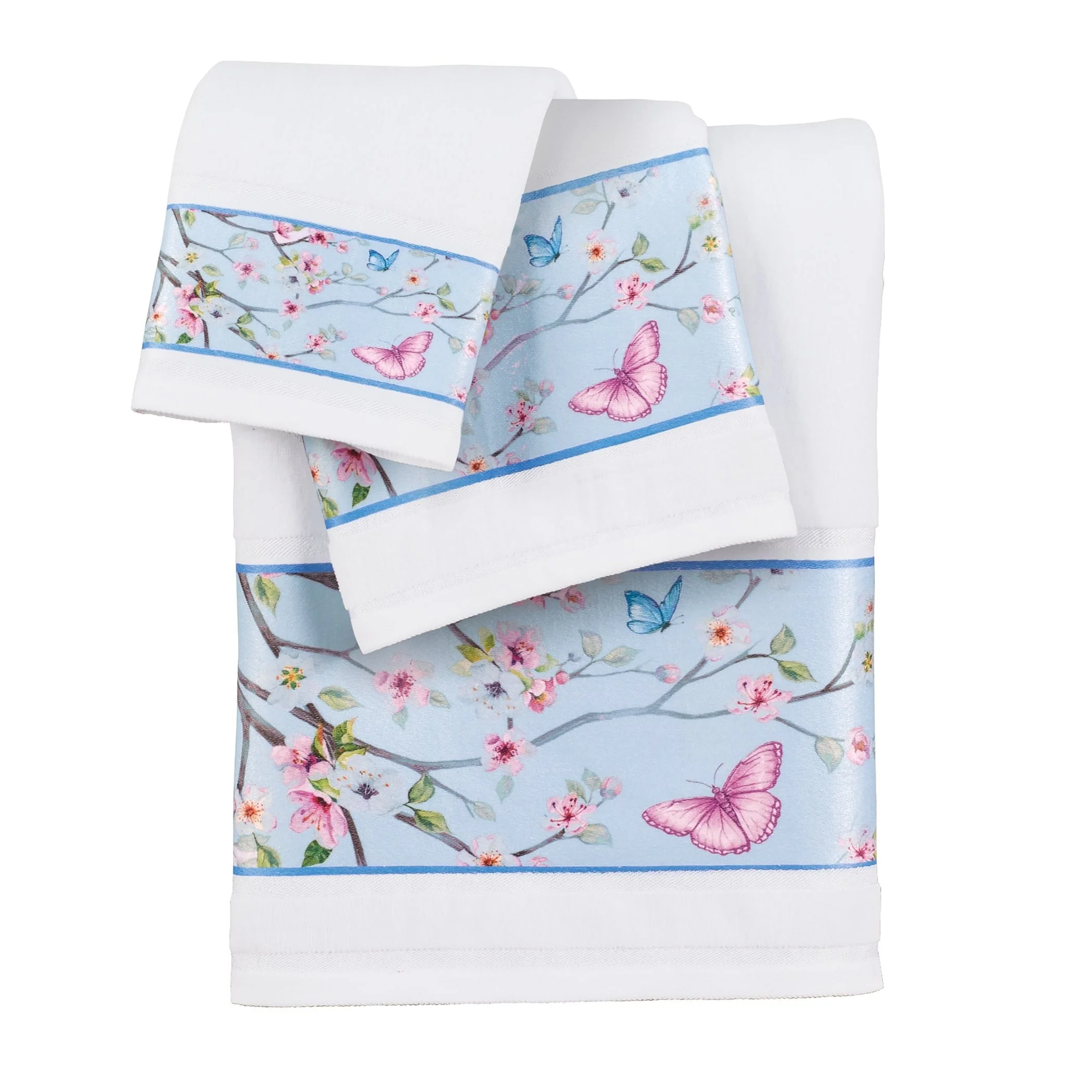 Blossom Butterfly 3-Piece Bath Towel Set - 9.250 x 6.250 x 3.500