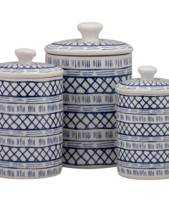 10 Strawberry Street Marina 3 Piece Canister Set, White/Blue
