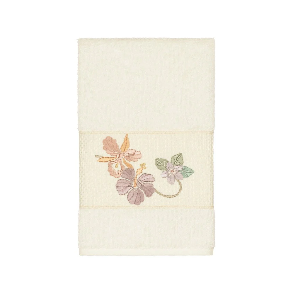 Authentic Hotel and Spa Turkish Cotton Floral Vine Embroidered Cream Hand Towel