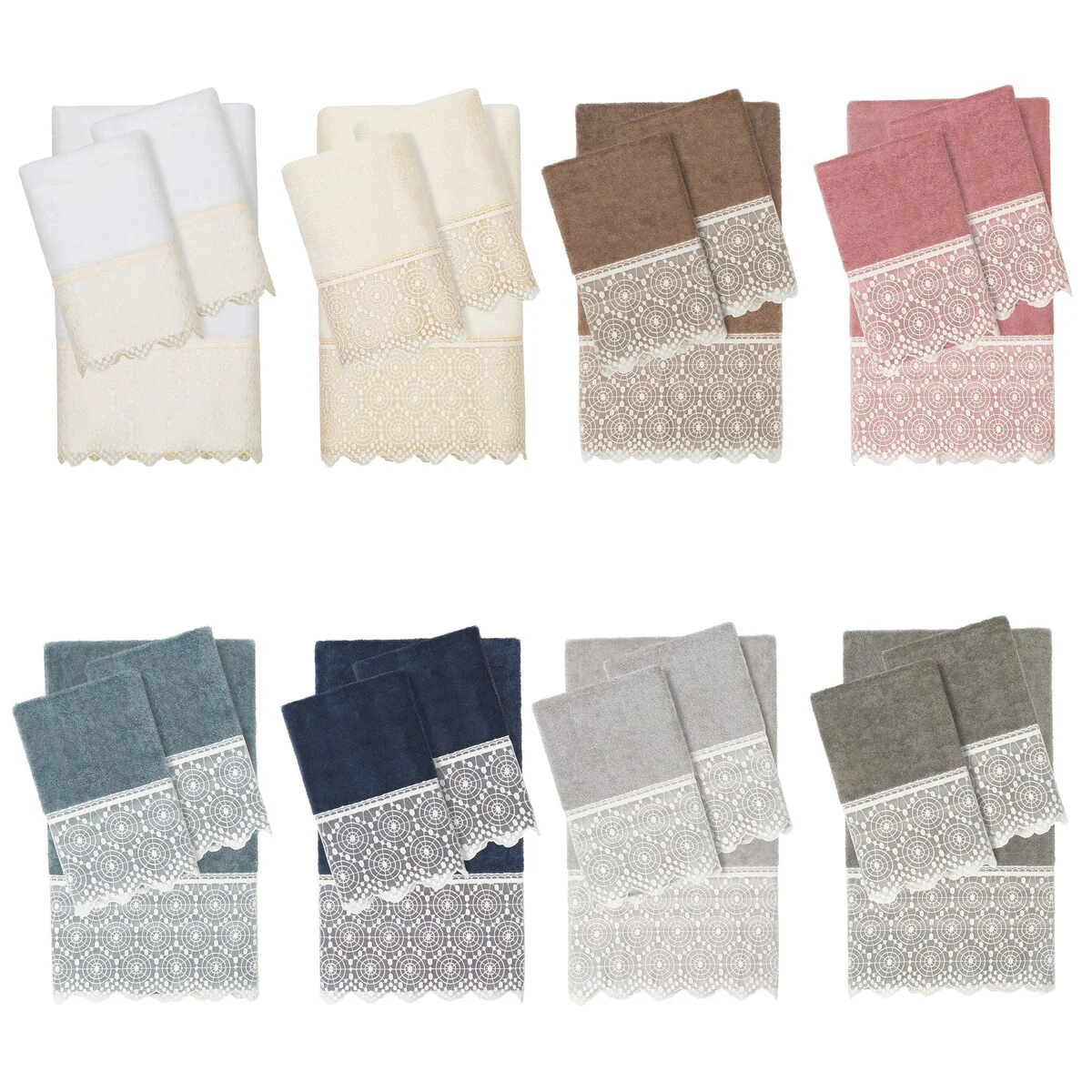 Authentic Hotel and Spa 100% Turkish Cotton Arian 3PC Cream Lace Embellished Towel Set