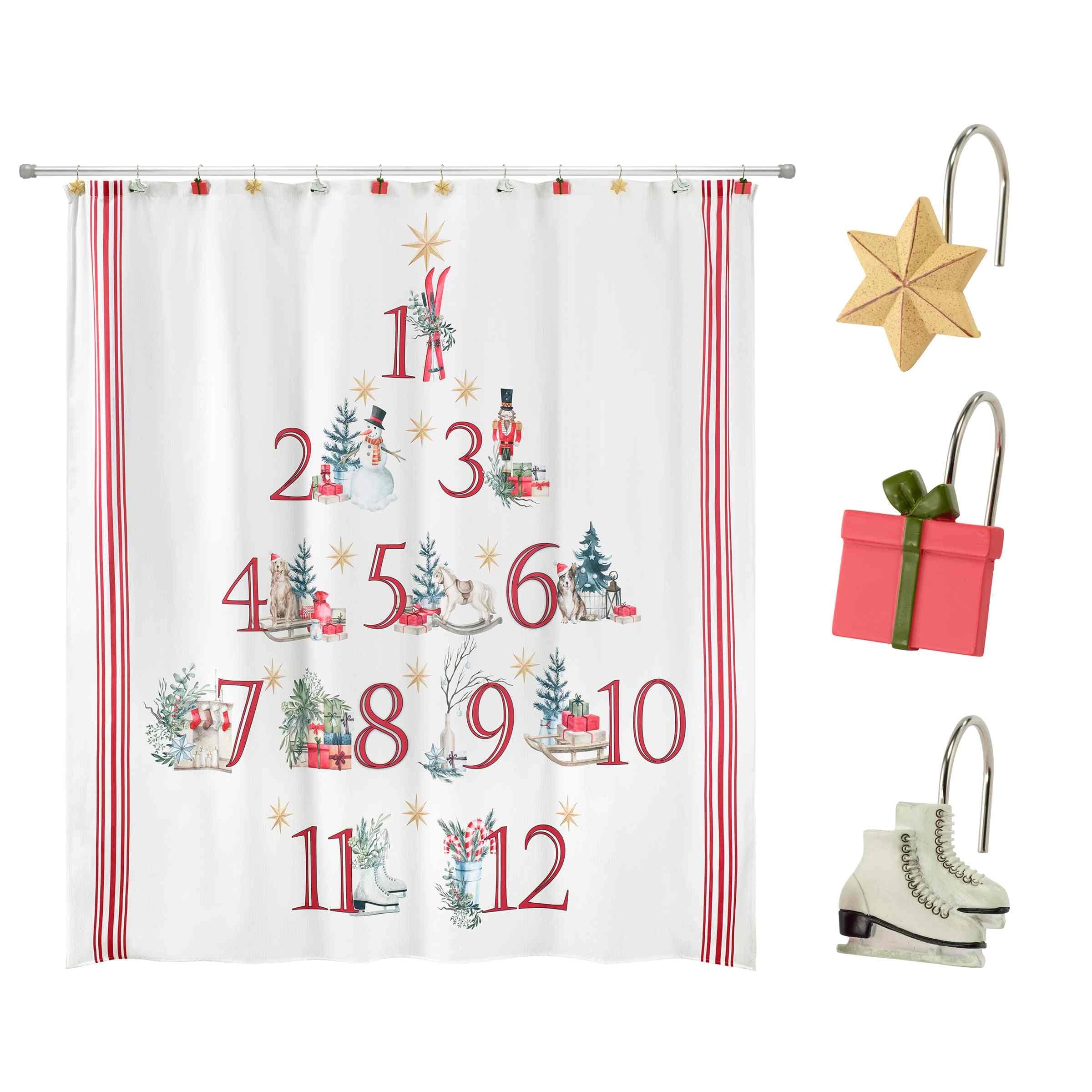 Avanti Linens Holiday Countdown Shower Curtain & Hook Set