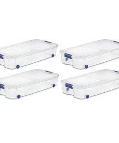 66Qt. Under Bed Storage Box with Wheels, Set of 4