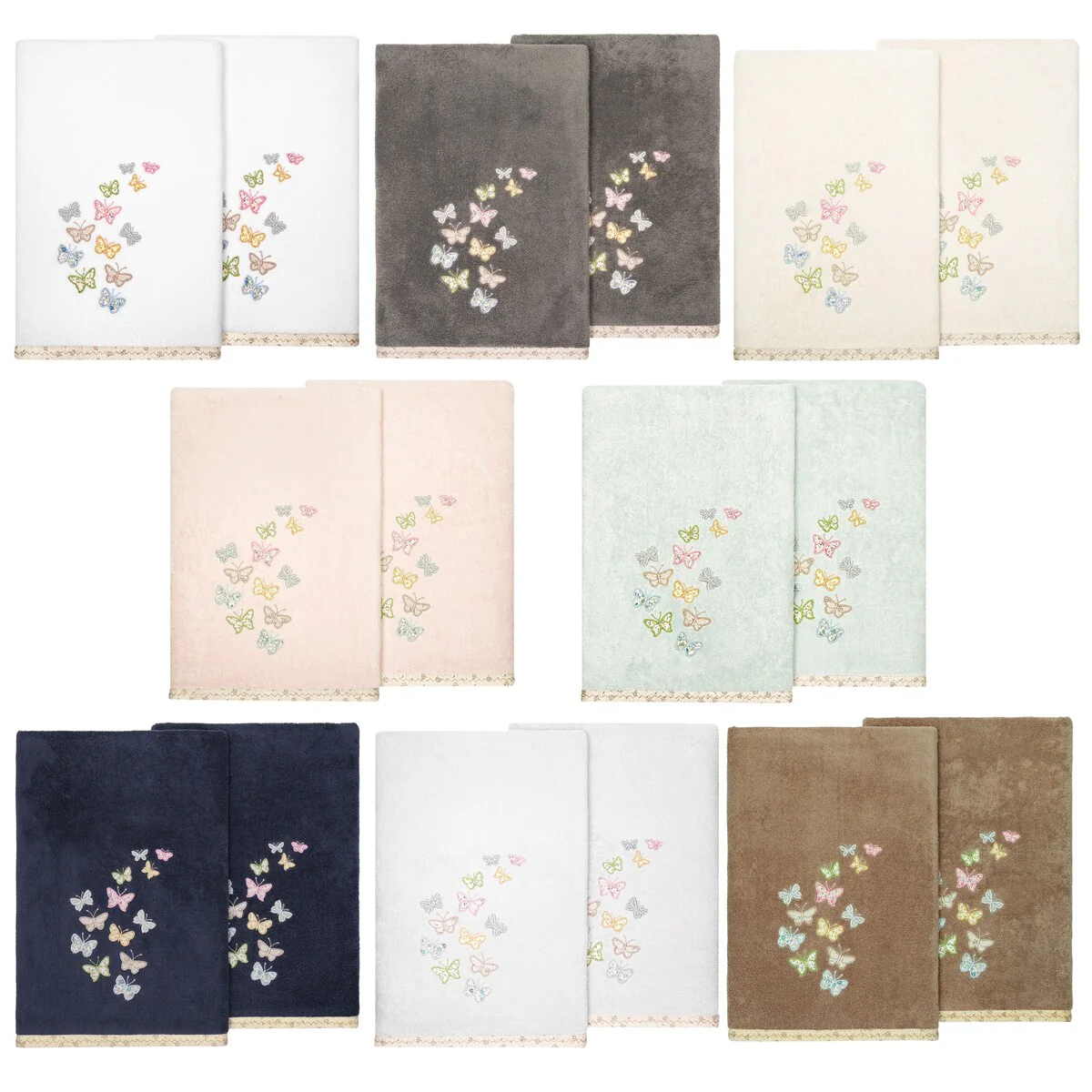 Authentic Hotel and Spa 100% Turkish Cotton Mariposa 2PC Embellished Bath Towel Set