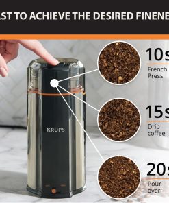 Krups One-Touch Coffee and Spice Grinder 3 Ounce Bean Hopper Easy to Use, One Touch Operation 200 Watts Coffee, Spices, Dry Herbs, Nuts, 12 Cup Black