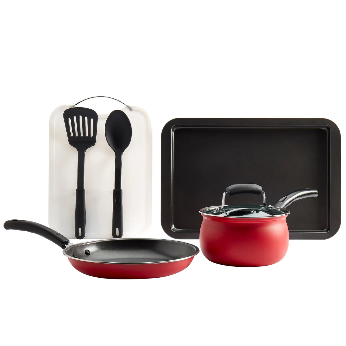 Basic Essentials 7PC Carbon Steel Starter Set with Bakelite Handles - Matte Red