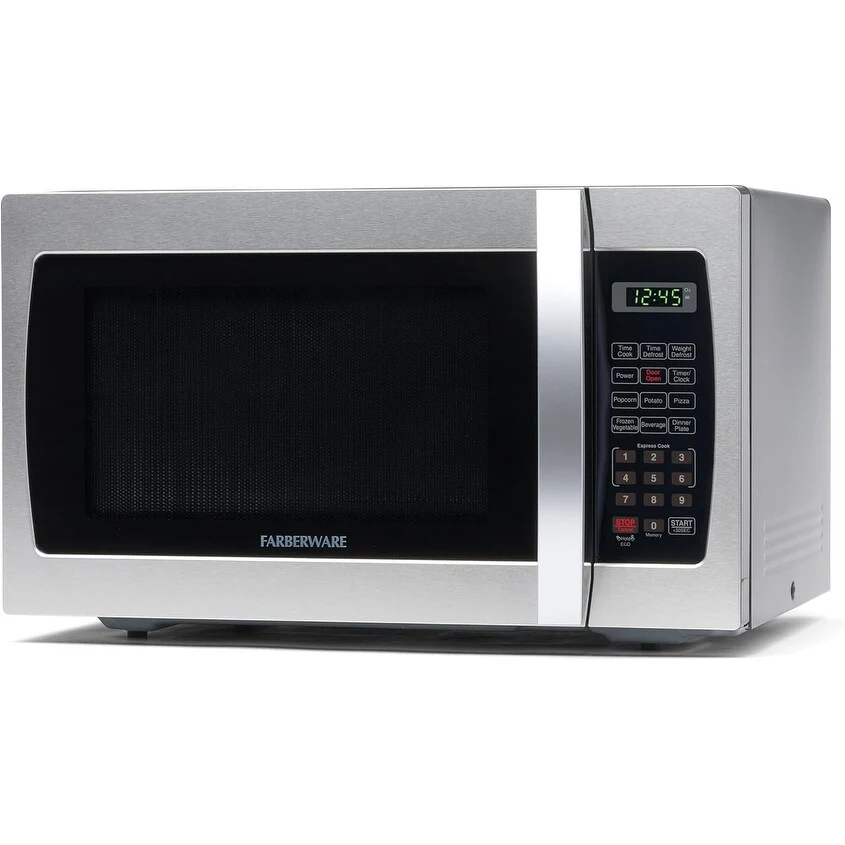 1.3 Cu Ft Countertop Microwave with LED Lighting, Child Lock & Easy Clean Interior in Stainless Steel