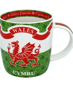 12.5oz Bone China Mug with Welsh Dragon Design and Comfortable Handle Perfect for Tea or Coffee