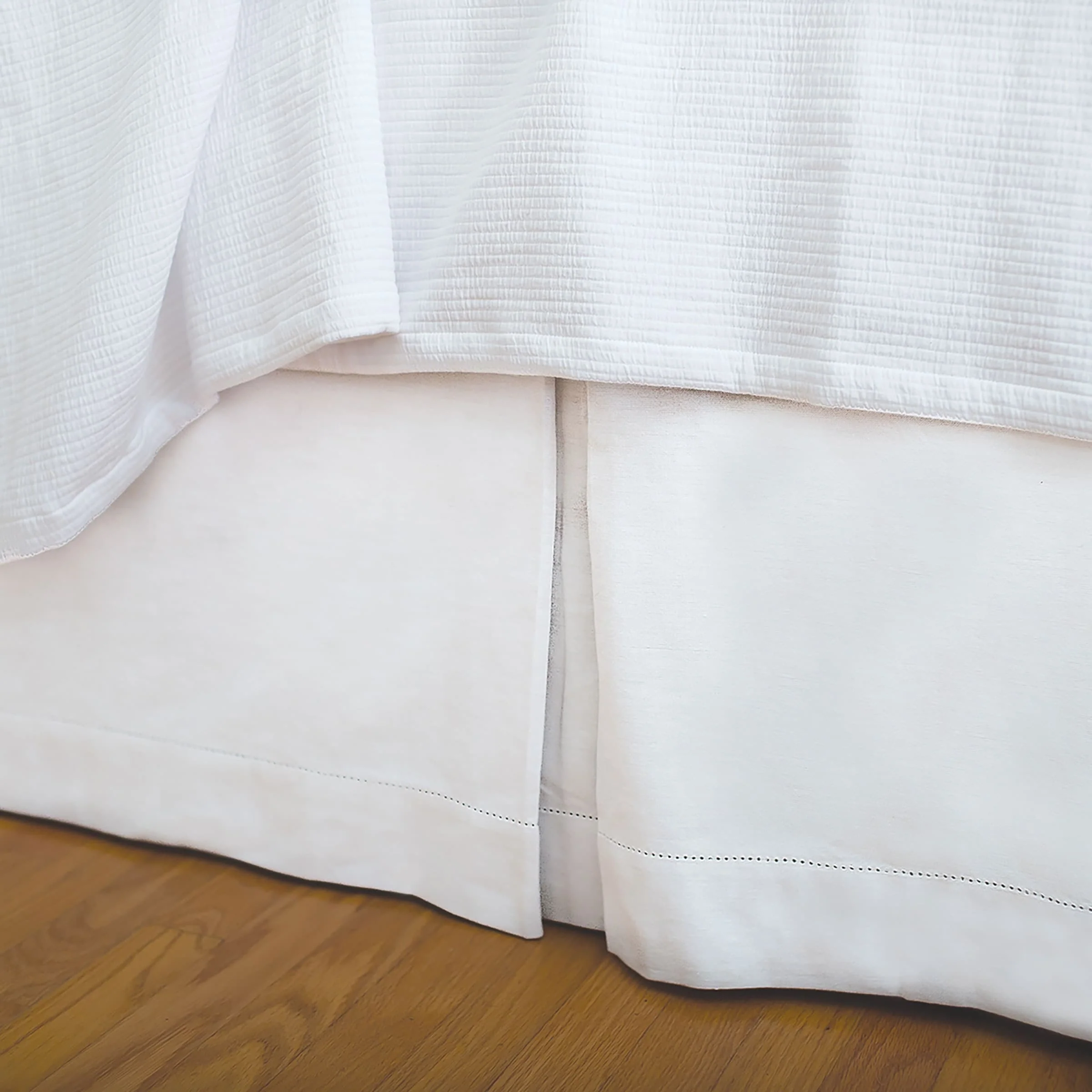 Hemstitch White Twin Bed Skirt