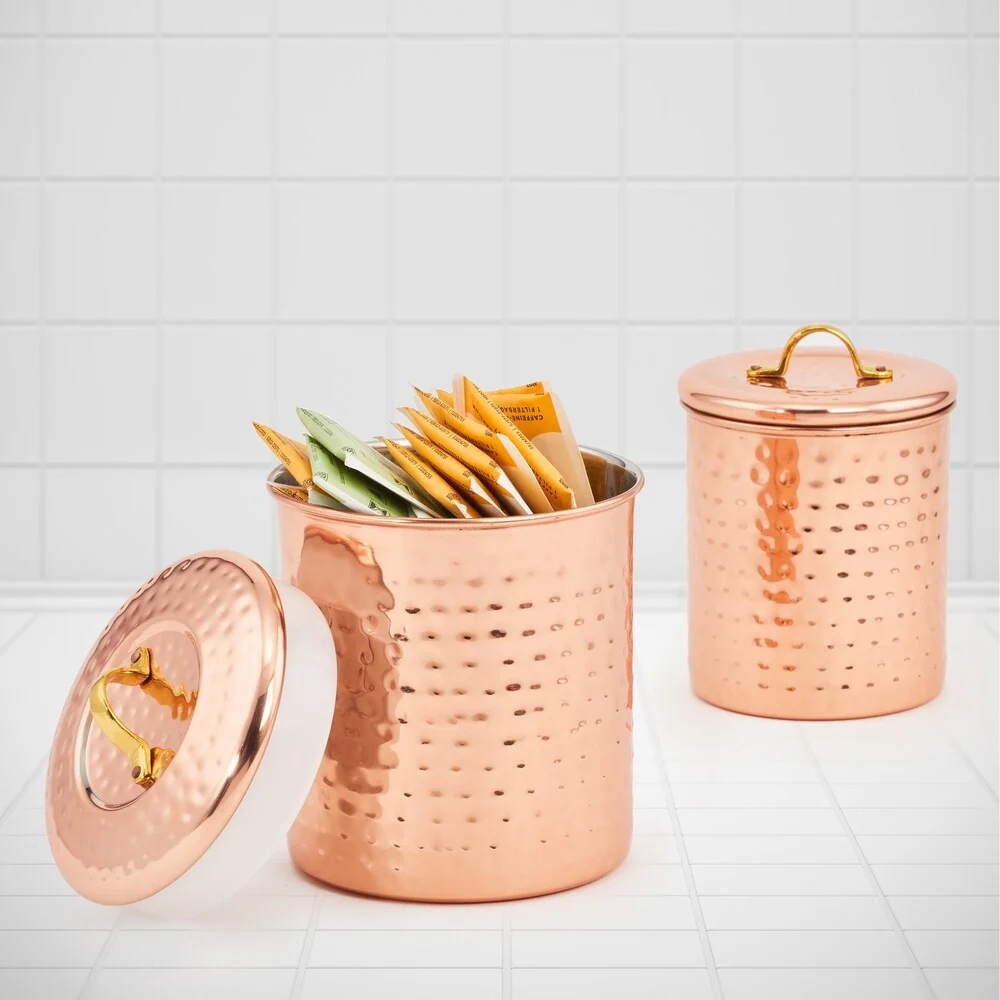 2 Piece Copper Hammered Canister Set, 1.5 Qt. & 1 Qt.
