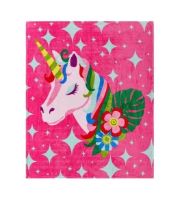 Asher Home Magical Floral Unicorn Plush Throw Blanket