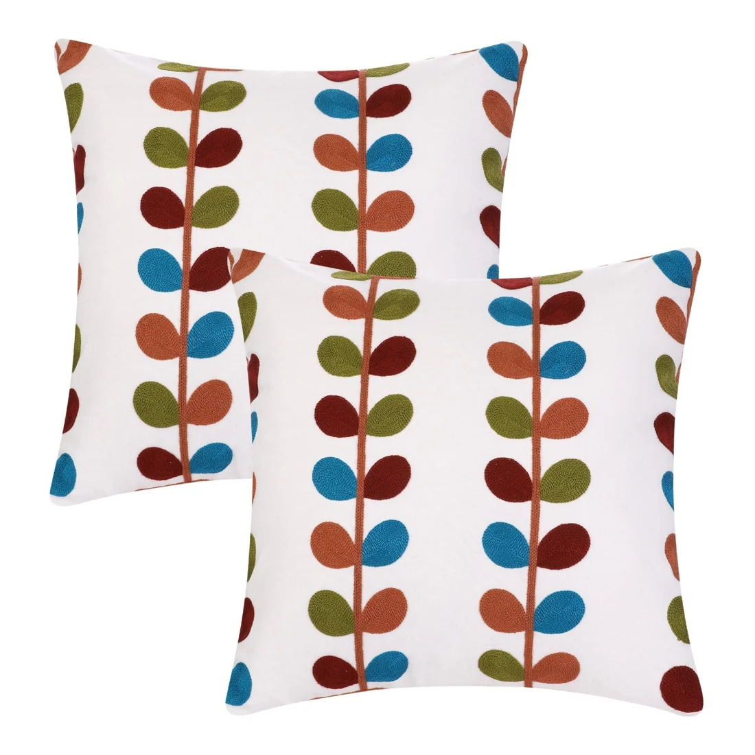 2 Pcs Embroidered Farmhouse Throw Pillow Cover Floral Pattern Pillow Cases