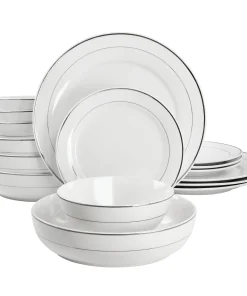 16 Piece Round Porcelain Double Bowl Dinnerware Set