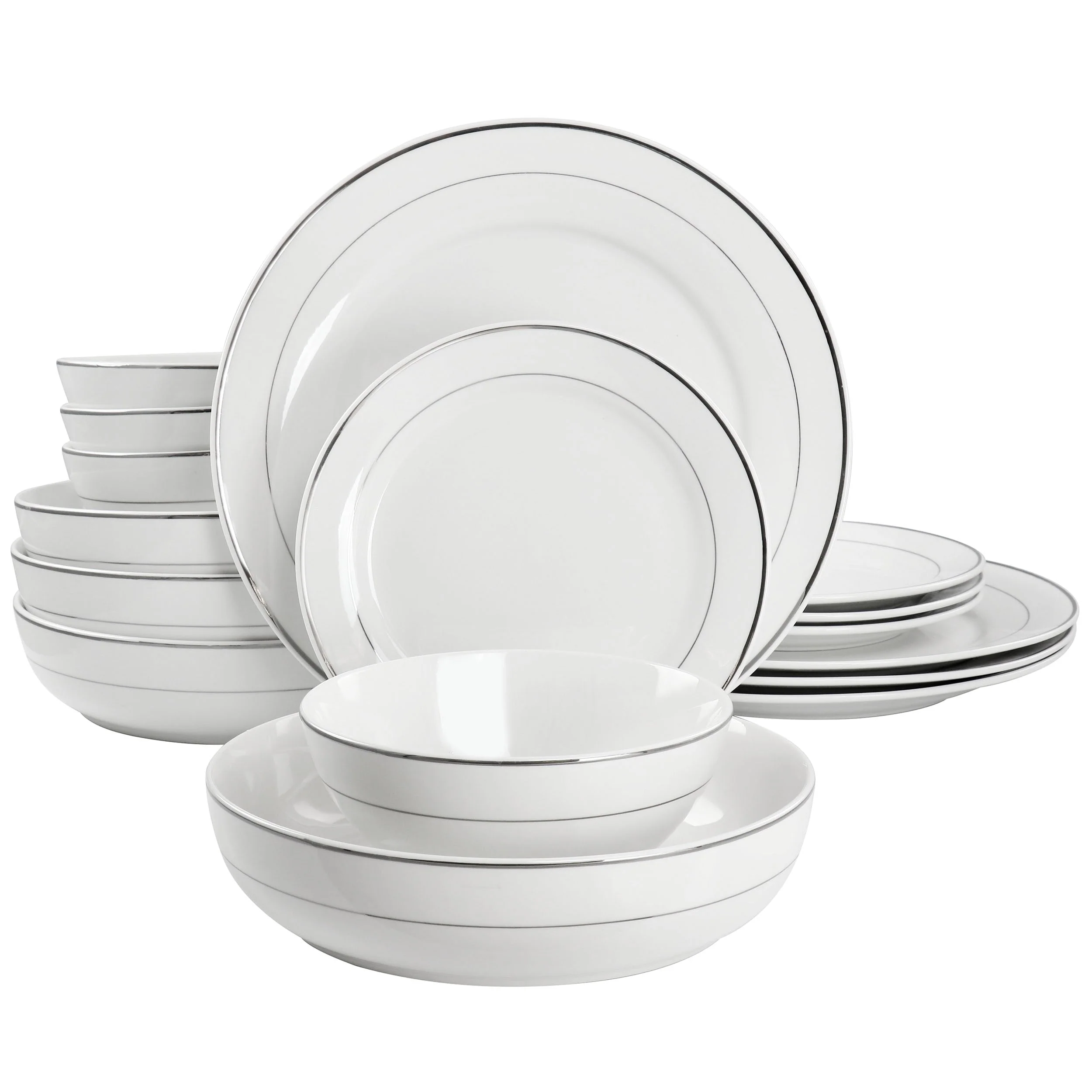 16 Piece Round Porcelain Double Bowl Dinnerware Set