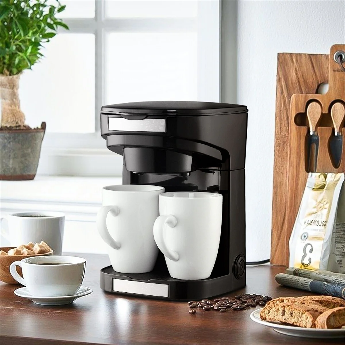 2-Cup Coffee Maker with 2 Ceramic-Cup and Removable Filter - 8' x 11'
