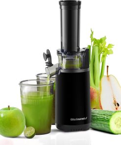 Elite Gourmet Masticating Juicer Machines, 12-inch Juicer, Masticating Cold Press Juicer Machines, Juicer for Vegetables and Fruits, Easy to Clean Juicer, Charcoal Grey