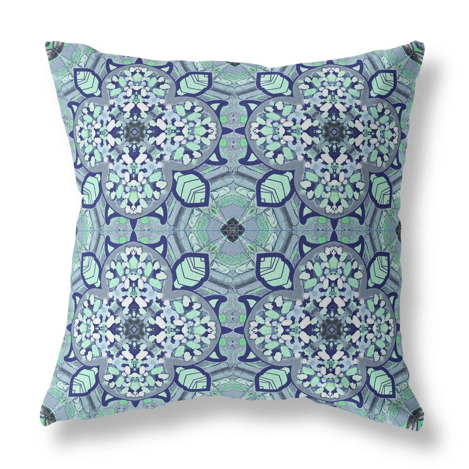 16" Blue Aqua Cloverleaf Indoor Outdoor Zippered Throw Pillow