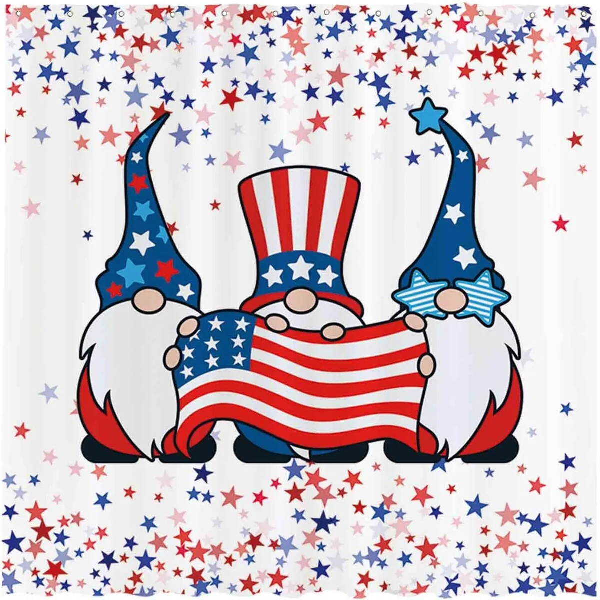 72" x 72" 4th of July Gnomes Shower Curtain for Bathroom Set