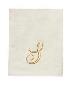 Avanti Linens Ivory/Gold Script Monogram Bath Towel Letter S - Bath Towel