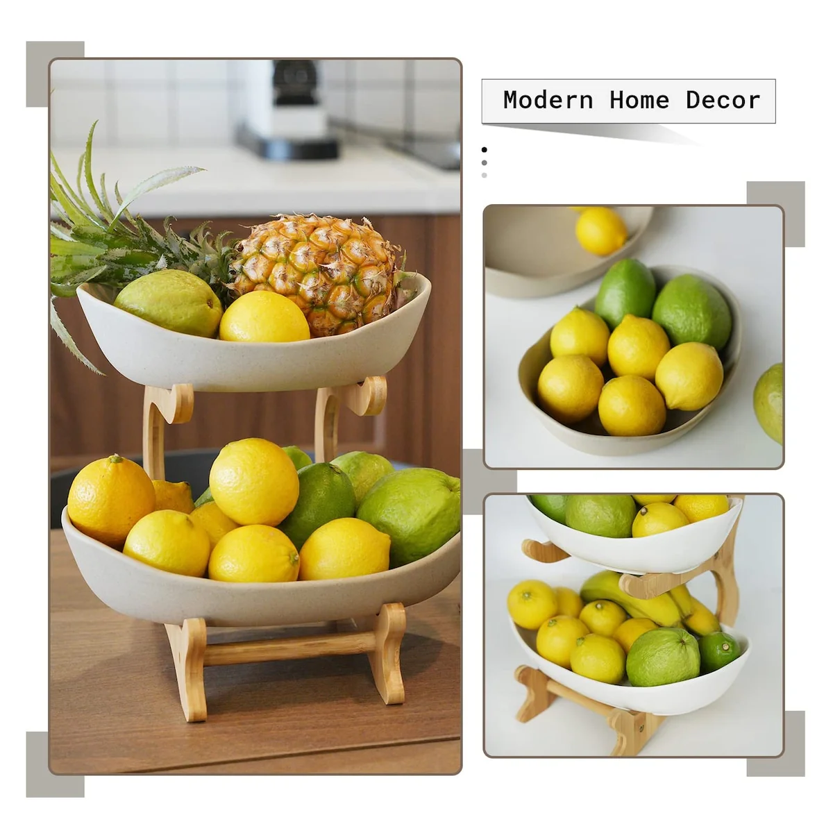 2 Tier Fruit Basket,Ceramic Fruit Bowl for Kitchen Counter,Fruit Basket for Kitchen,Fruteros para Cocina,Large White