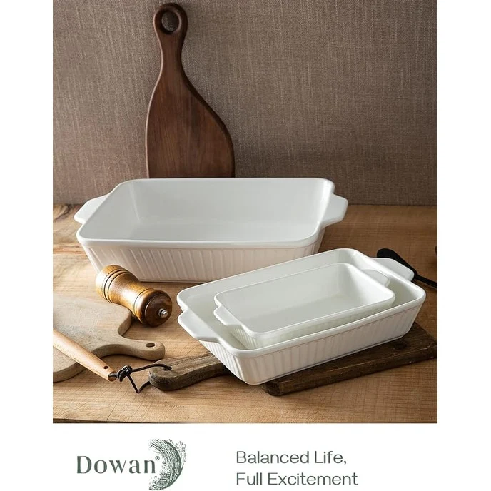 DOWAN Casserole Dishes Ceramic Baking Dishes for Oven Set of 3, White (15.6''/12.2''/8.9'')