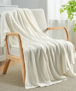 Lightweight Breathable Waffle Weave Knit Throw Blanket, Soft Cozy Woven Blanket Perfect for All Season