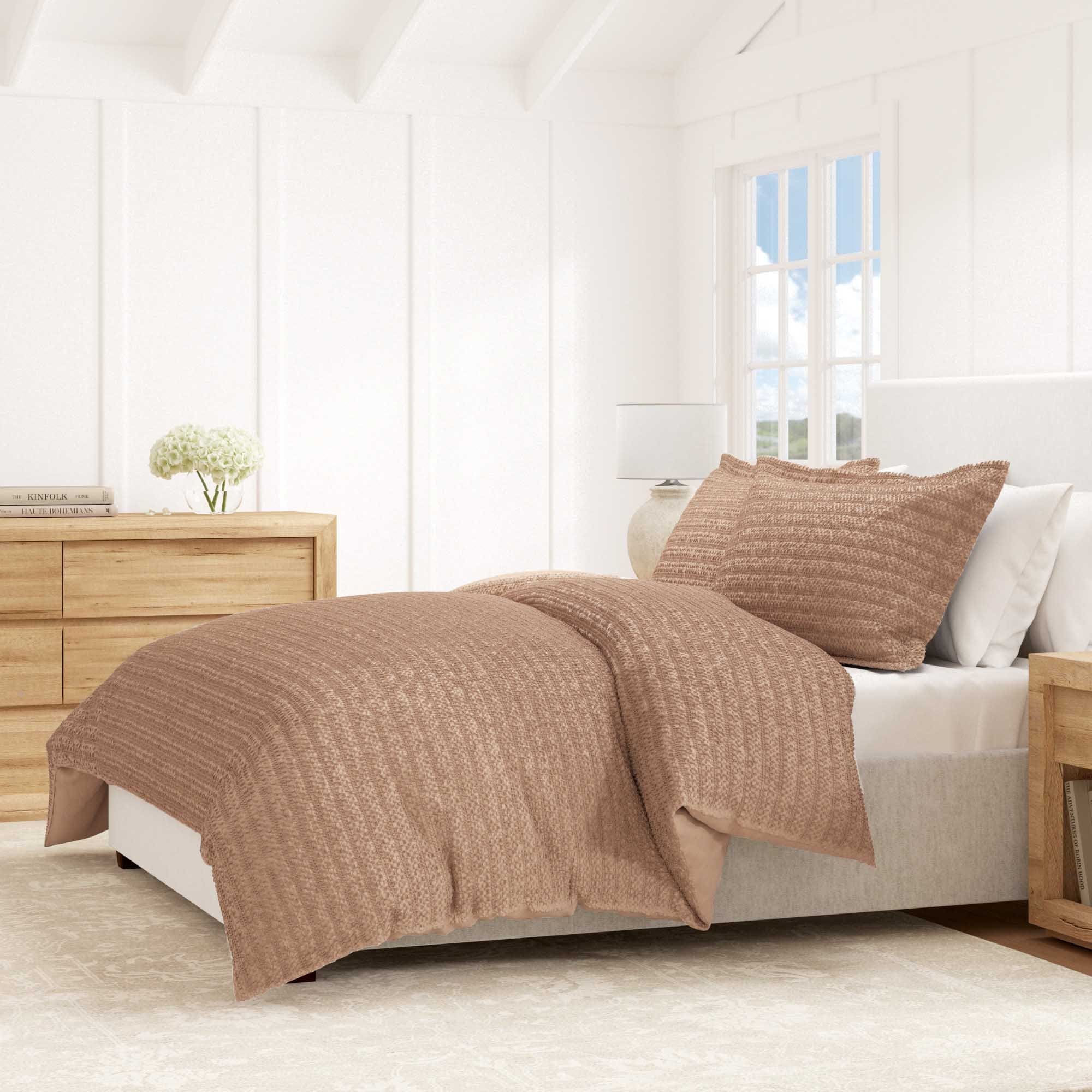 Linery & Co. Cotton Reversible Waffle Weave / Percale Duvet Cover Set