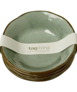 16oz. 7 in. Veranda Cracked Glazed Solid Green Wavy Edge Melamine Serving Bowls 4 pc
