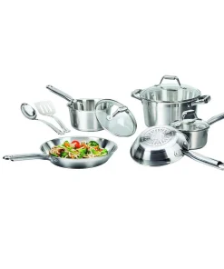 Daily Boutik 10-Piece Stainless Steel Dishwasher Safe Cookware Set with Glass Lids - 13" x 23" x 10"