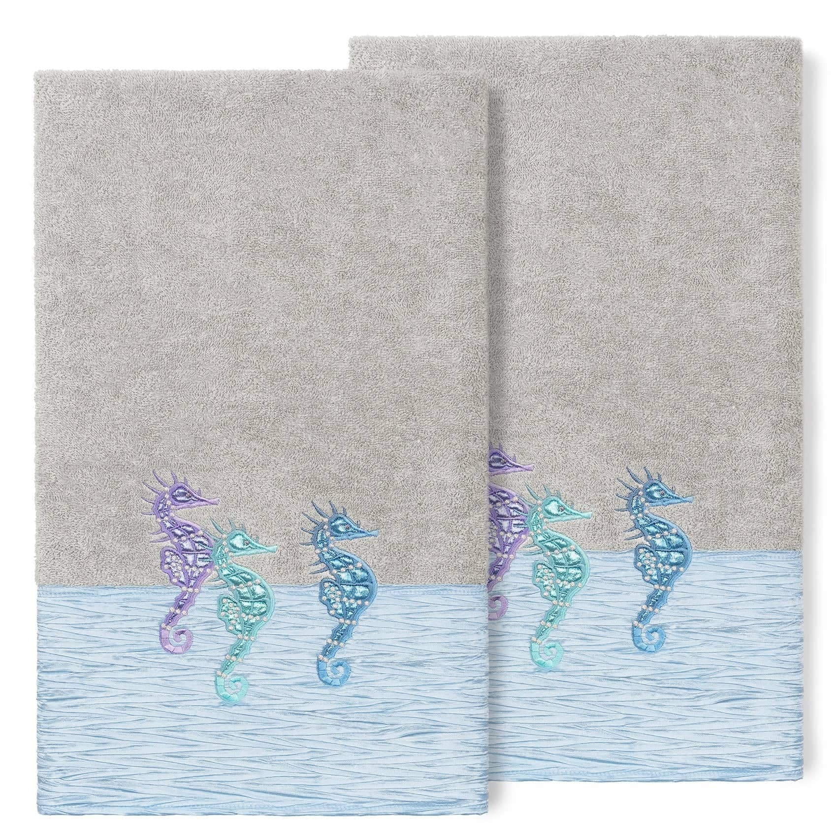 Authentic Hotel and Spa 100% Turkish Cotton Sofia 2PC Embellished Bath Towel Set