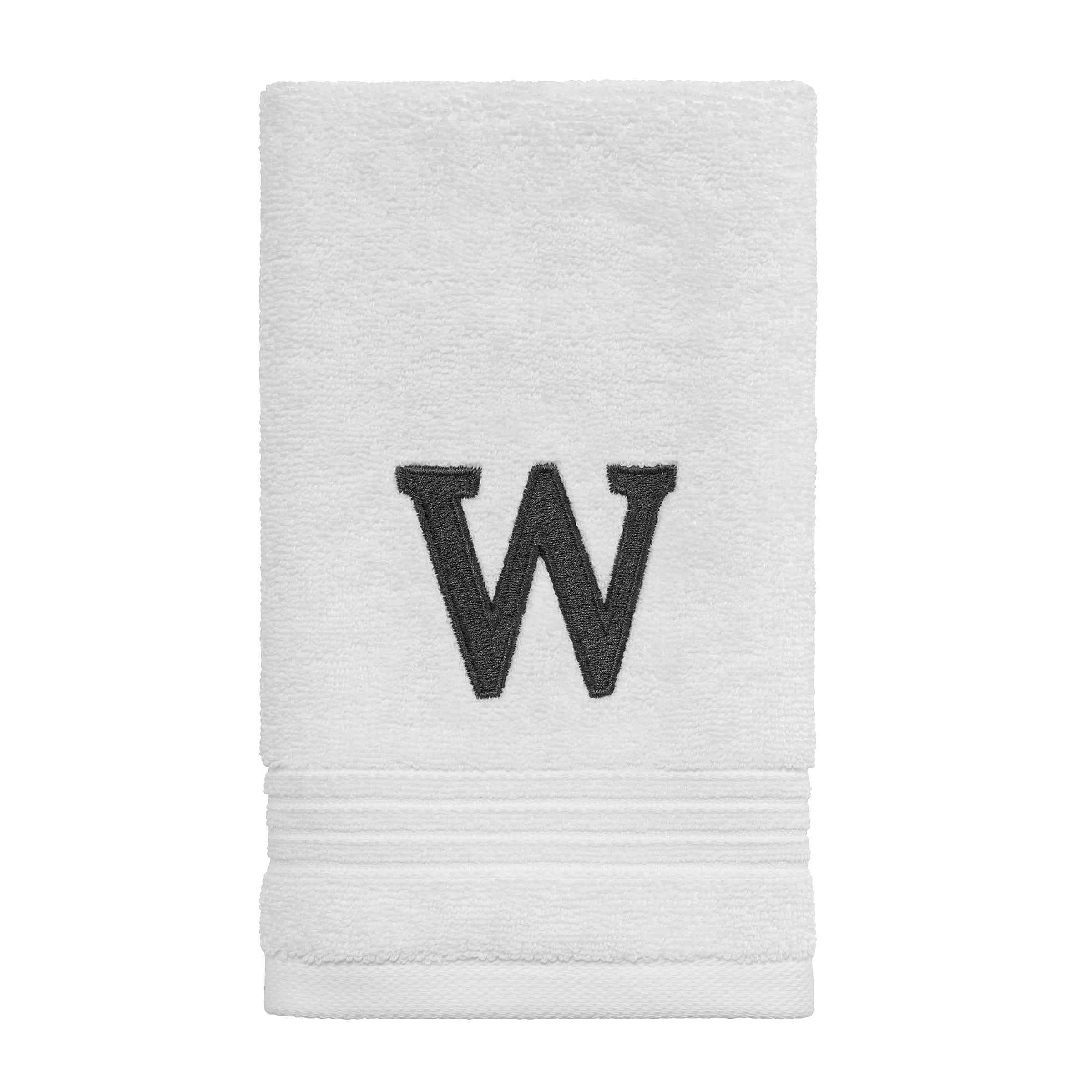 Avanti Linens Wht/Gry Block Monogram Fingertip Towel - Fingertip Towel