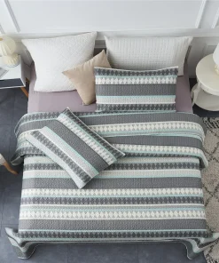 3-piece Striped Quilt Set Reversible Coverlets Bedding Set