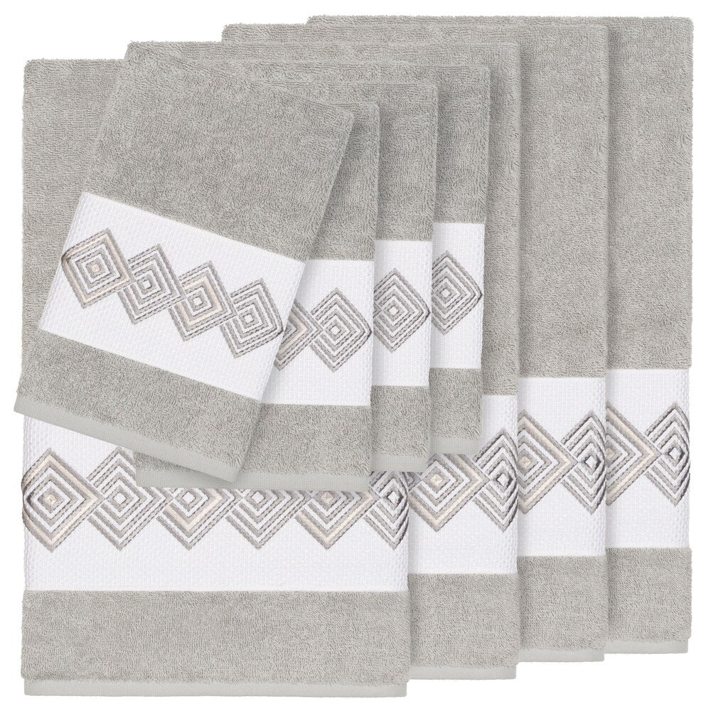 Authentic Hotel and Spa Turkish Cotton Diamonds Embroidered Light Grey 8-piece Towel Set