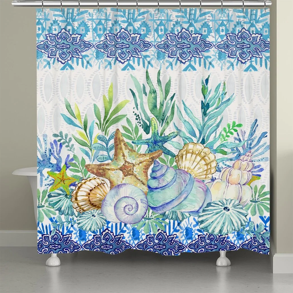 Blue Coastal Essence Shower Curtain